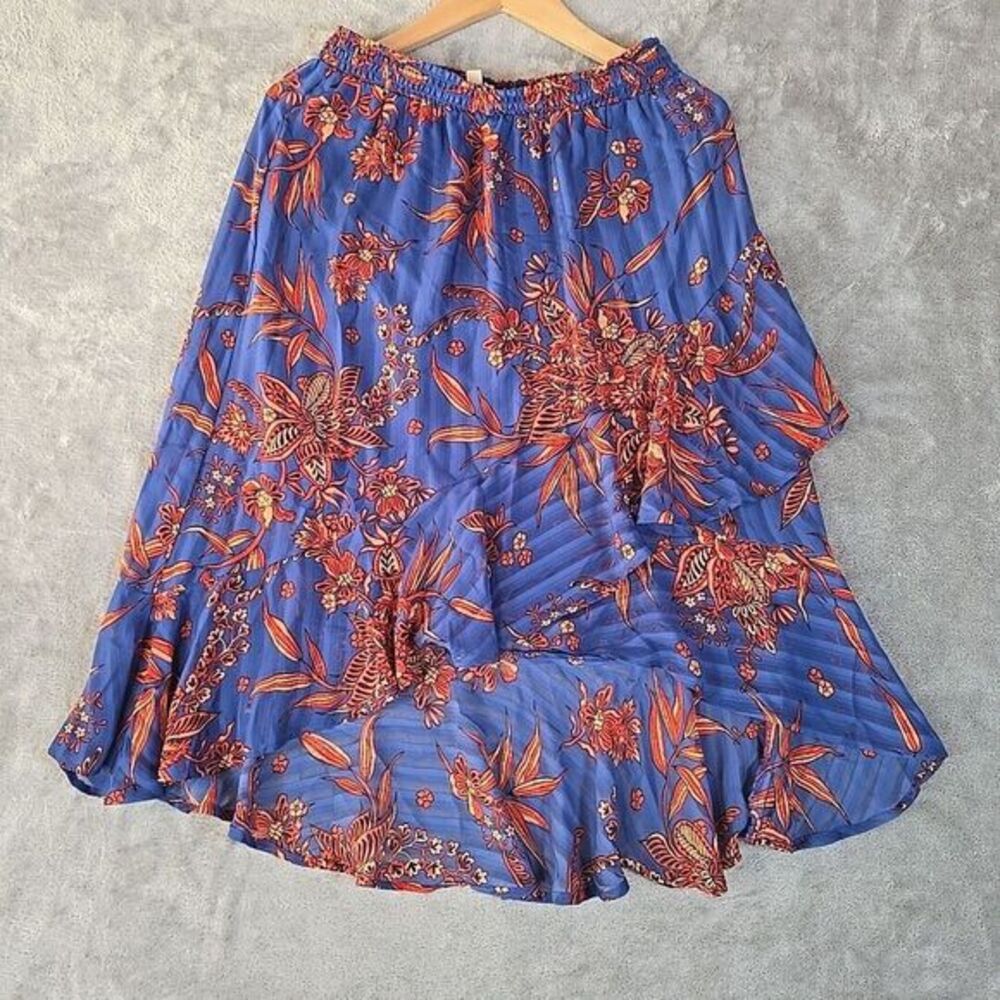 Inspired Hearts Skirt Womens Medium Blue Floral‎ Asymmetric Boho Chic Casual